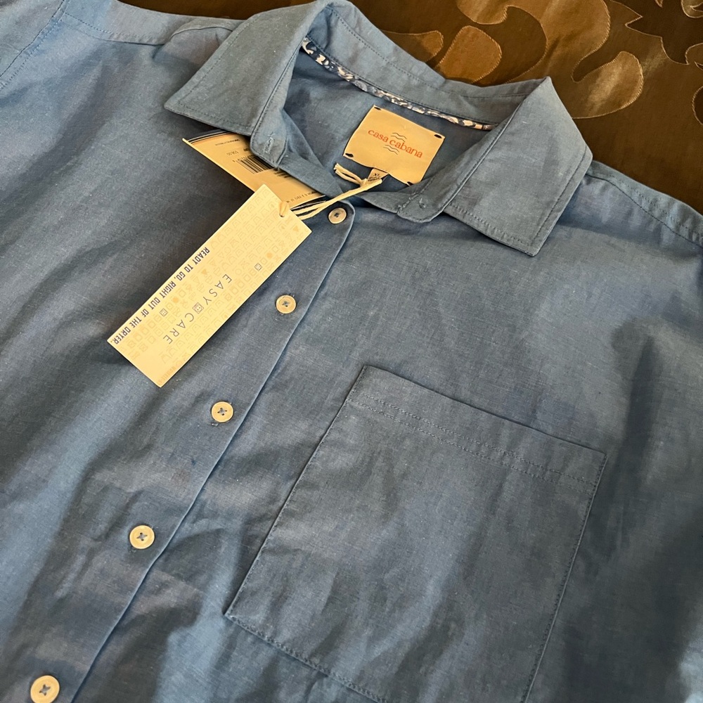 NWT Casa Cabana Solid Blue Cotton Blend Men's Button-Up Casual Long Slv Shirt XL - Picture 3 of 12